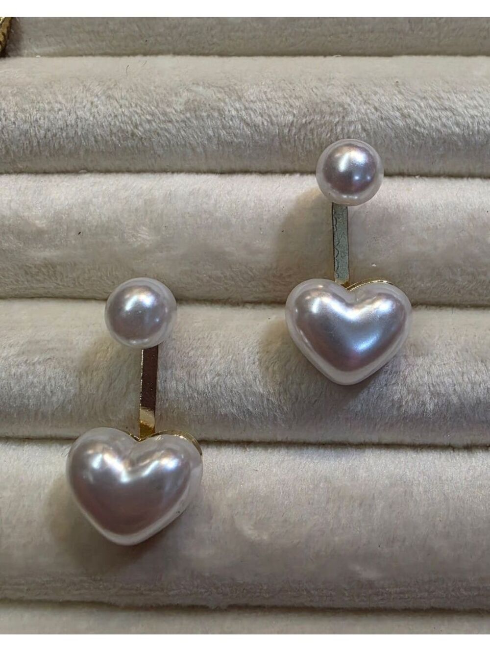 Elegant Faux Pearl Heart Dangle Earrings with Gold Tone Accents